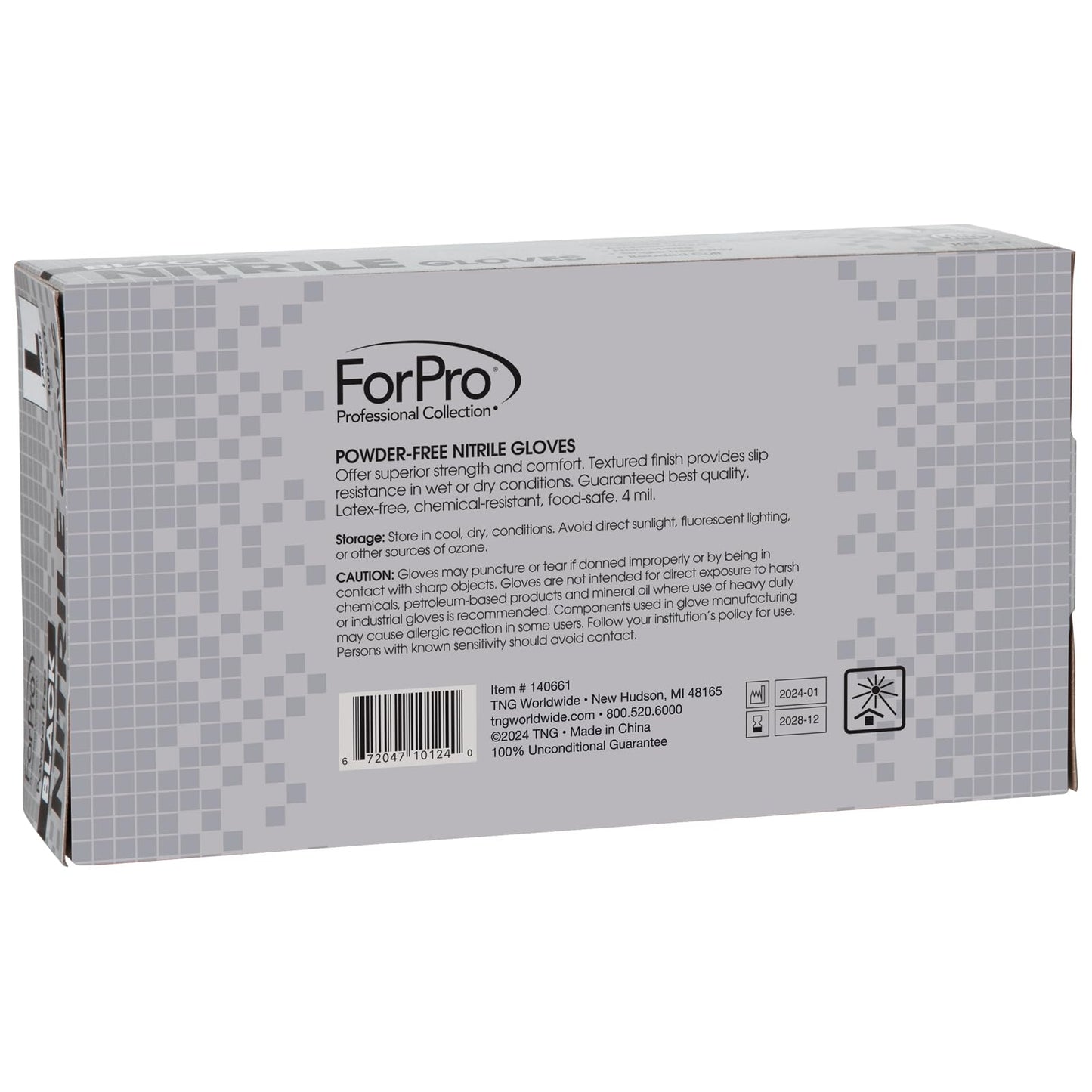 ForPro Disposable Nitrile Gloves, Chemical Resistant, Powder-Free, Latex-Free, Non-Sterile, Food Safe, 4 Mil, Black, Large, 100-Count