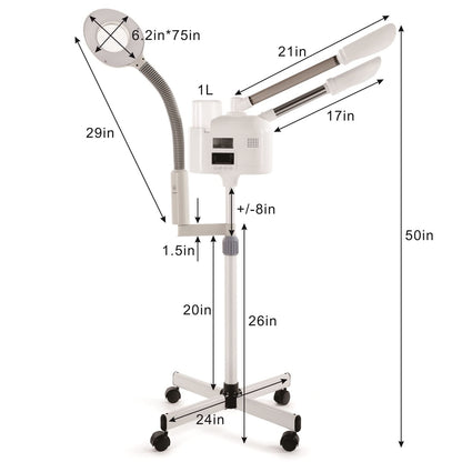 Professional Facial Steamer 3 in 1 Steamer for Face with Hot & Cold Nozzle 5X LED Magnifying Lamp Facial Steamer for Esthetician Beauty Face Equipment Use at Home or Salon