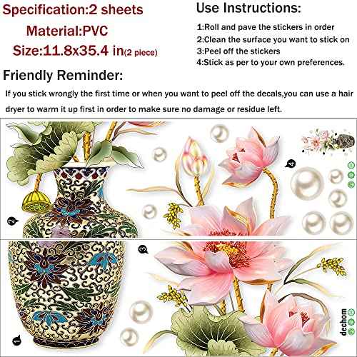 Chinese Style Lotus Flower Classical Vase Wall Sticker Pearl Living Room Art Wall Decals Home Entrance Backdrop Decoration