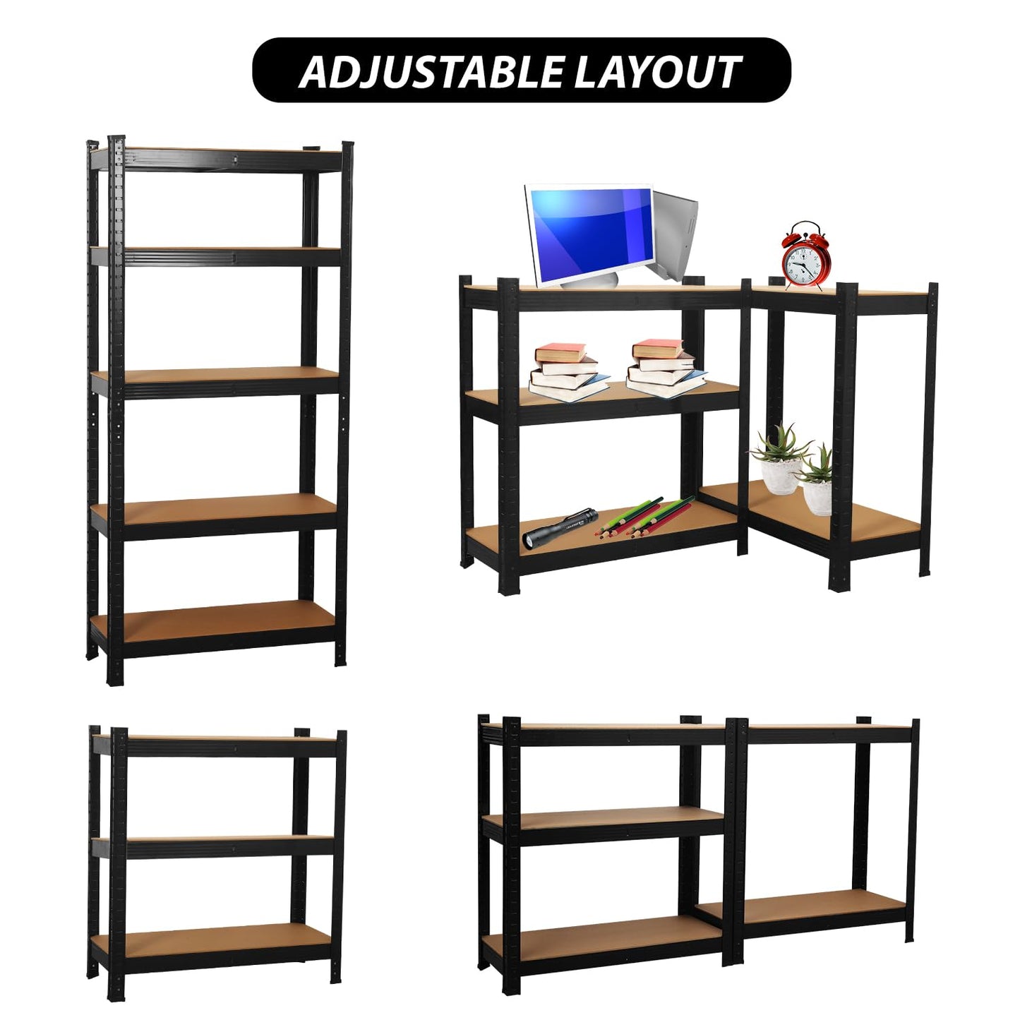 COZYBRITE Garage Shelving Units 5 Tier Heavy Duty Shed Storage Racking Shelf Metal Boltless 875kg Capacity 175kg Per Shelf for Warehouse Workshop Office (Black, 90x40x180cm)