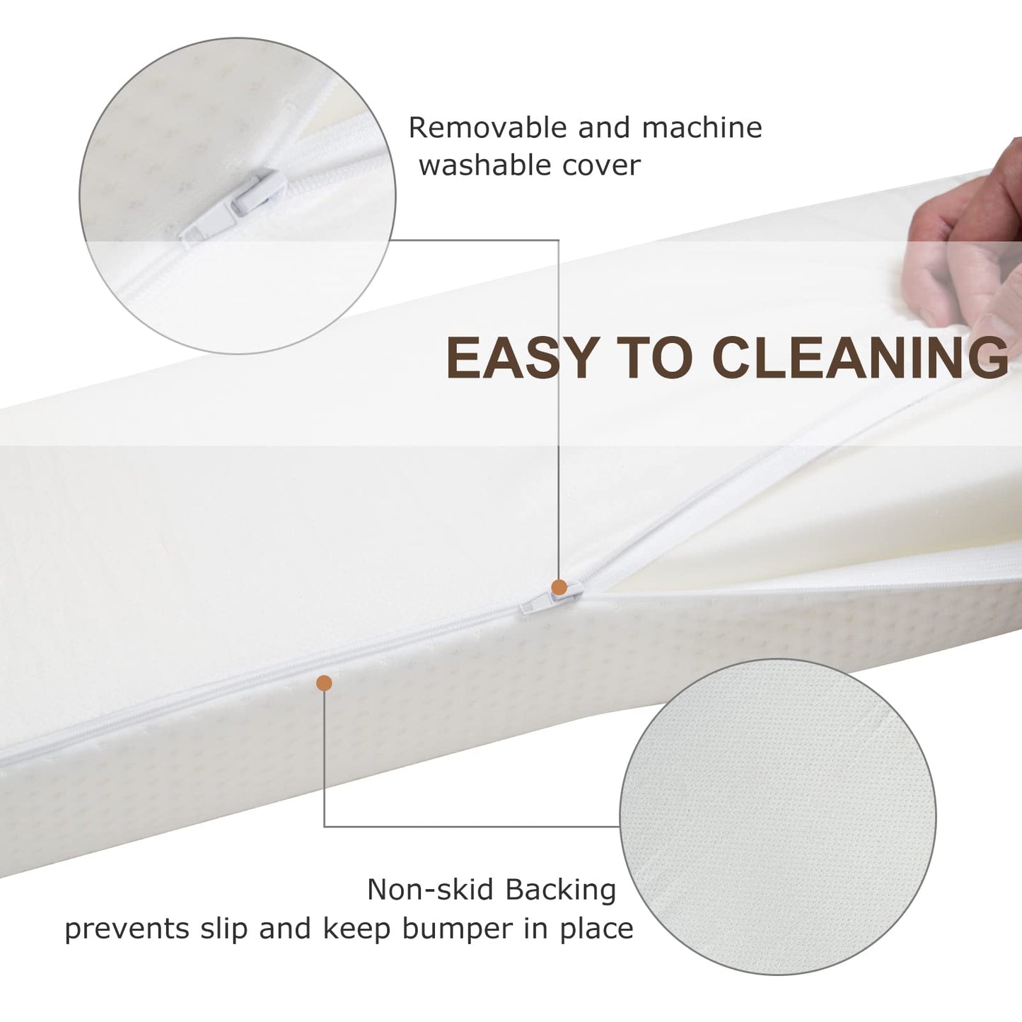 YIHATA Bed Guard for Toddlers, Long Foam Portable Bed Rail, Safety Bed Bumpers for Kids Babies Elderly with Water Resistant, Non Slip & Machine Washable Cover Fit in, Suitable for All Beds 1 Pack