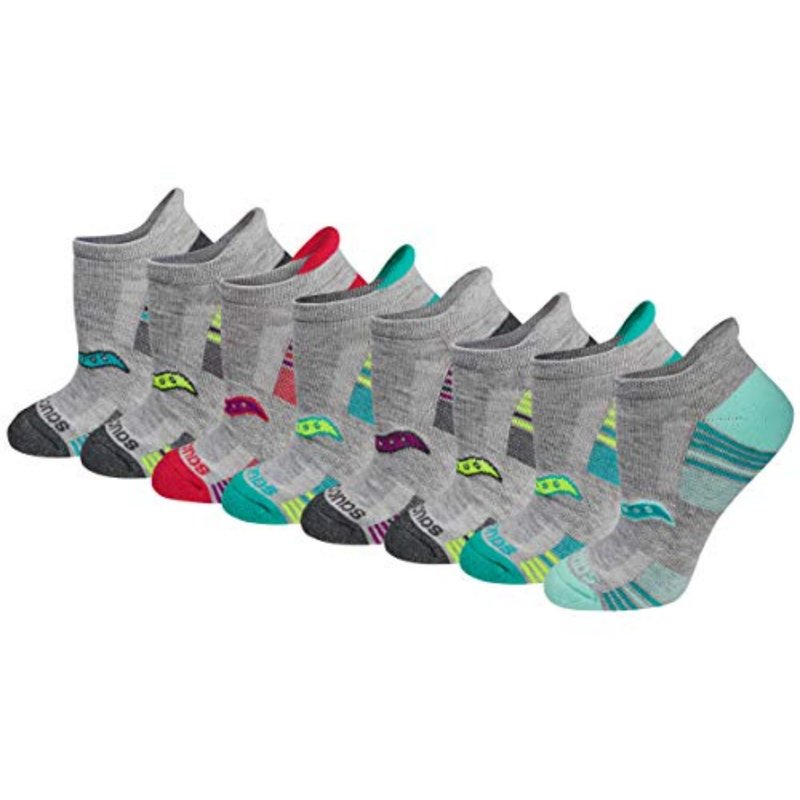 Saucony Women's RunDry Performance 8, 16 Pairs Heel Tab Athletic Socks, S-L, Grey Assorted (8 Pairs), Large