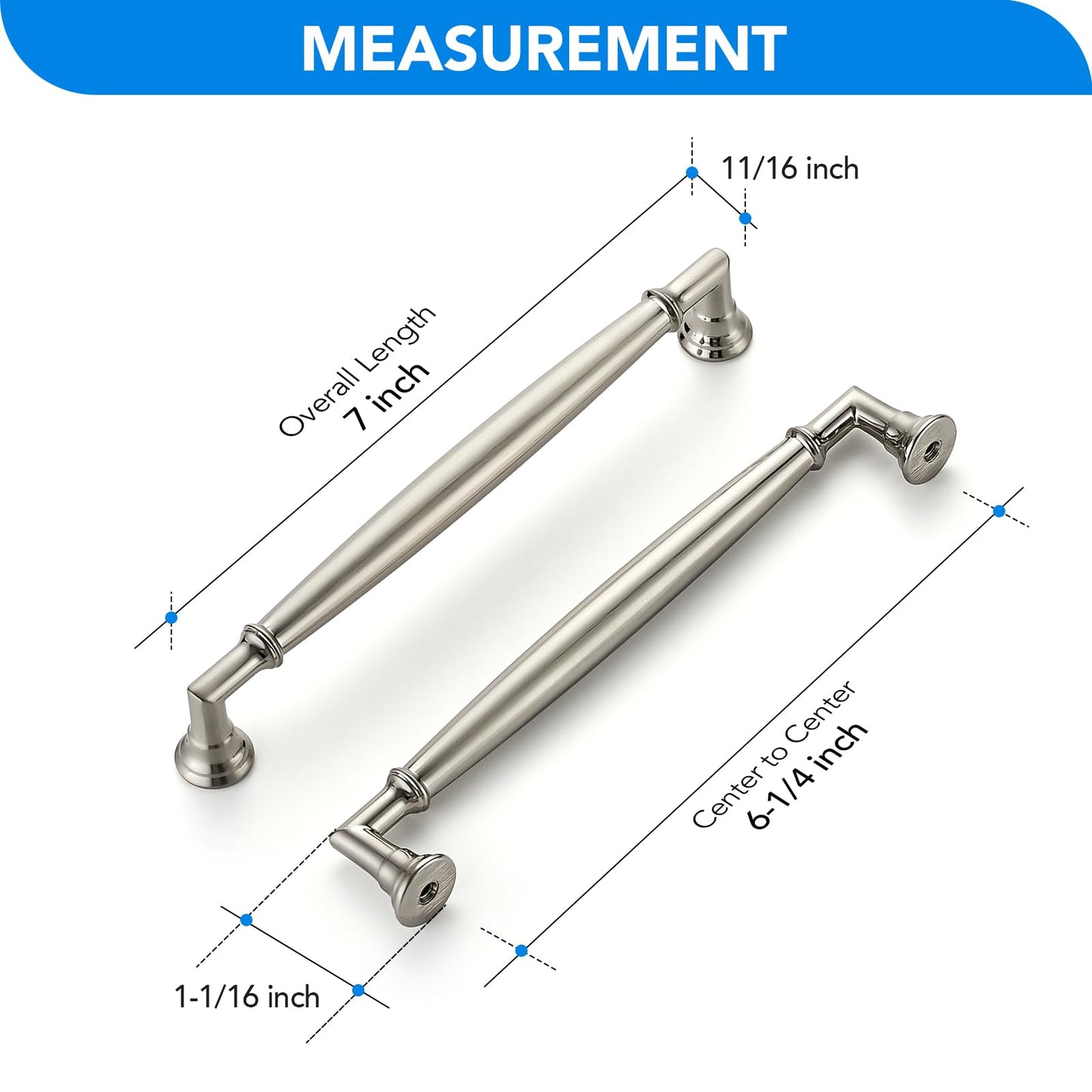 HOME EDIT 5 Pack 6-1/4 Inch Brushed Nickel Cabinet Handles Solid Zinc Alloy Pulls for Kitchen, Dresser, Closet & Bathroom Cabinets Hardware