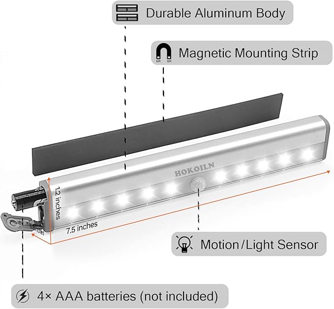Motion Sensor Closet Lights, 10 LED Motion Sensor Lights, Stick-on Anywhere Battery Operated Night Light Bar, Safe Lights for Closet Cabinet Wardrobe Stairs, 6 Pack
