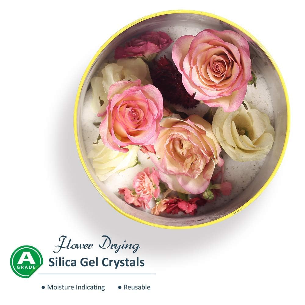 wisedry Silica Gel for Drying Flowers 2 LBS (0.9KG), Fine Crystals < 1mm, Color Indicating Desiccant, Reusable Silica Sand