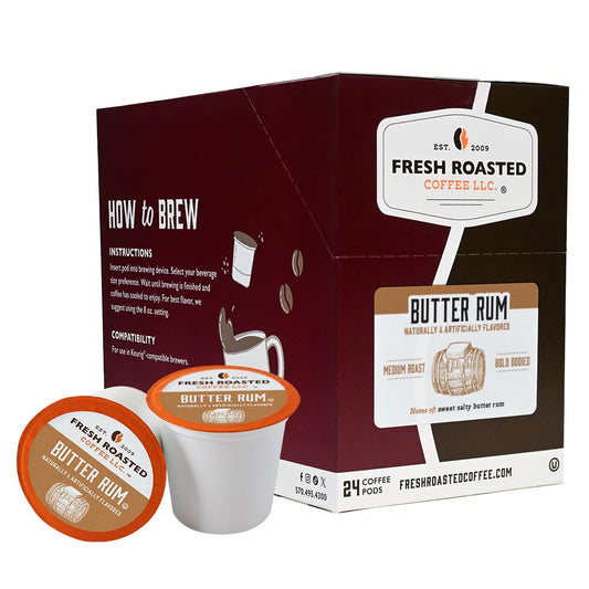 Fresh Roasted Coffee, Butter Rum, Flavored Coffee Pods, K-Cup Compatible, 24 Count
