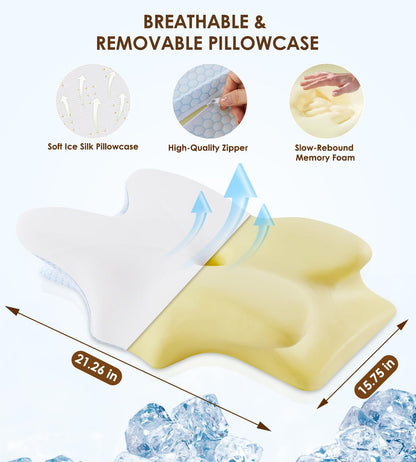 Cervical Pillow for Neck and Shoulder, Ergonomic Contour Memory Foam Pillows for Sleeping, Cooling Neck Support Pillow for Back Stomach Side Sleeper Dark Grey