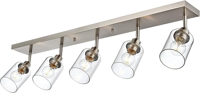 VINLUZ 5 Light Indoor Vanity Lights with Clear Glass Shade,Black Bathroom Spotlight Fixture with Rotatable Light Head Metal Ceiling Light Fixture