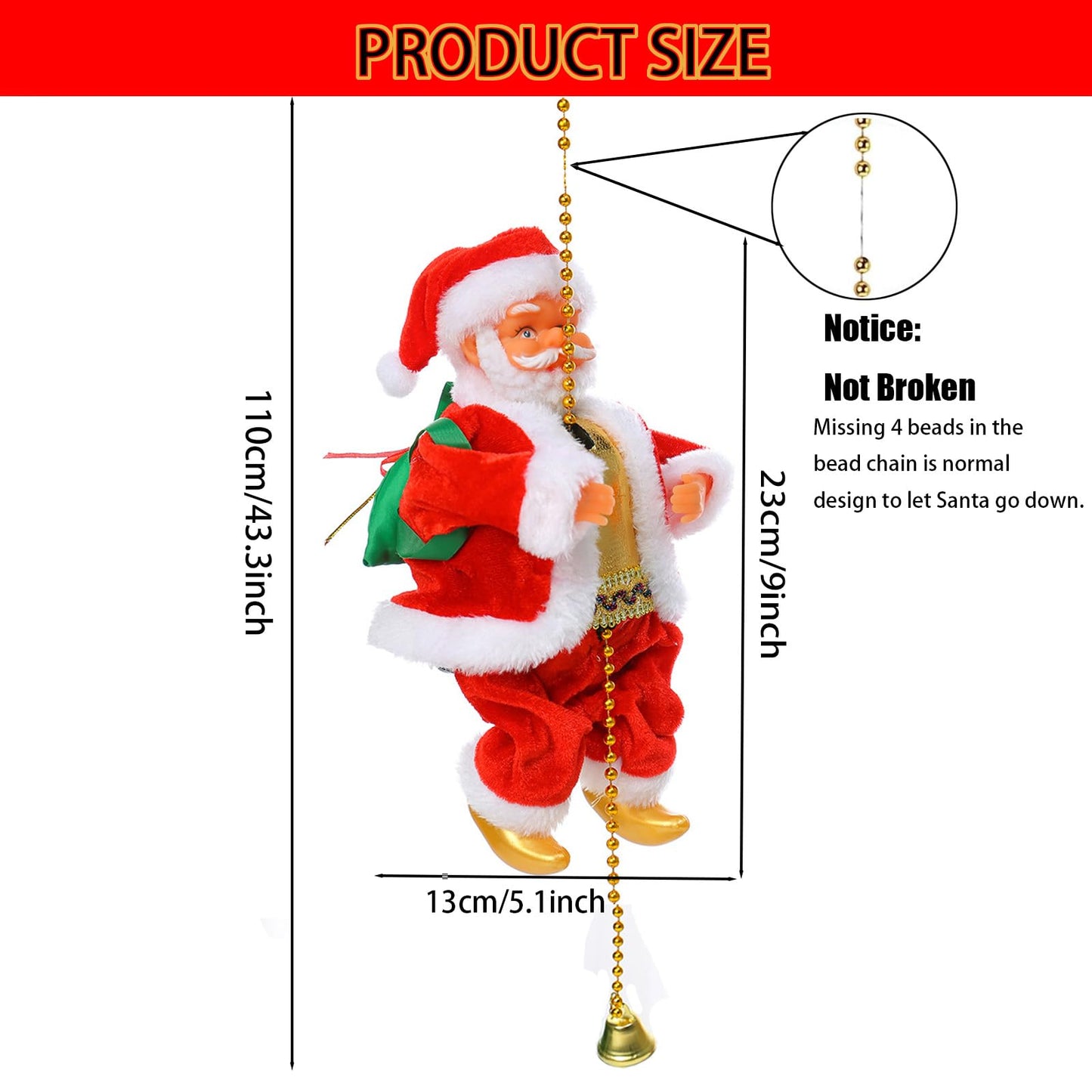 Santa Claus Musical Climbing Rope, Electric Christmas Climbing Santa Rope Decoration Climbing Santa Claus Doll Toy with Christmas Music, Climbing Santa Rope for Home Party Wall Tree Holiday Decoration