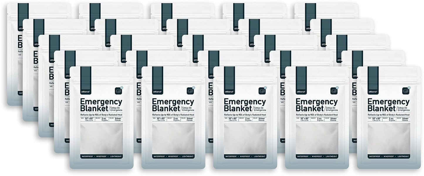 Altland 25 Pack of Emergency Blankets - Bulk Heat Reflective Blankets for Winter Survival Kits, Disaster Preparedness, Cold Weather Camping, and Homeless Care Packages