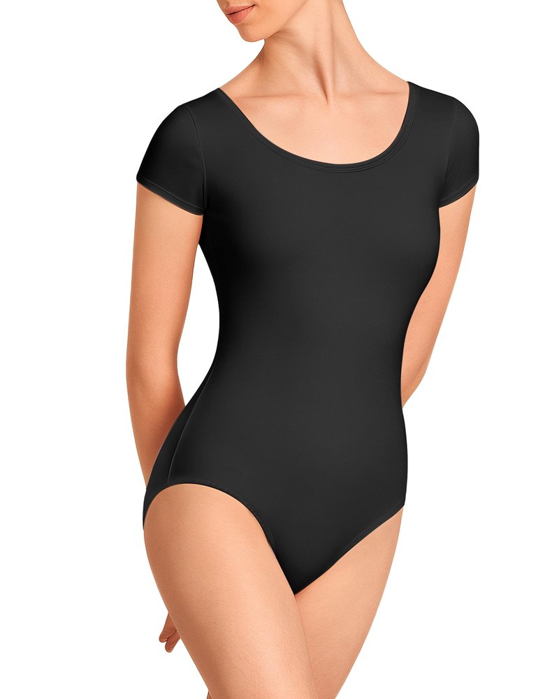 Stelle Black Leotard for Women Dance Wear Short Sleeve Gymnastics Training Ballet Clothes(Black,L)