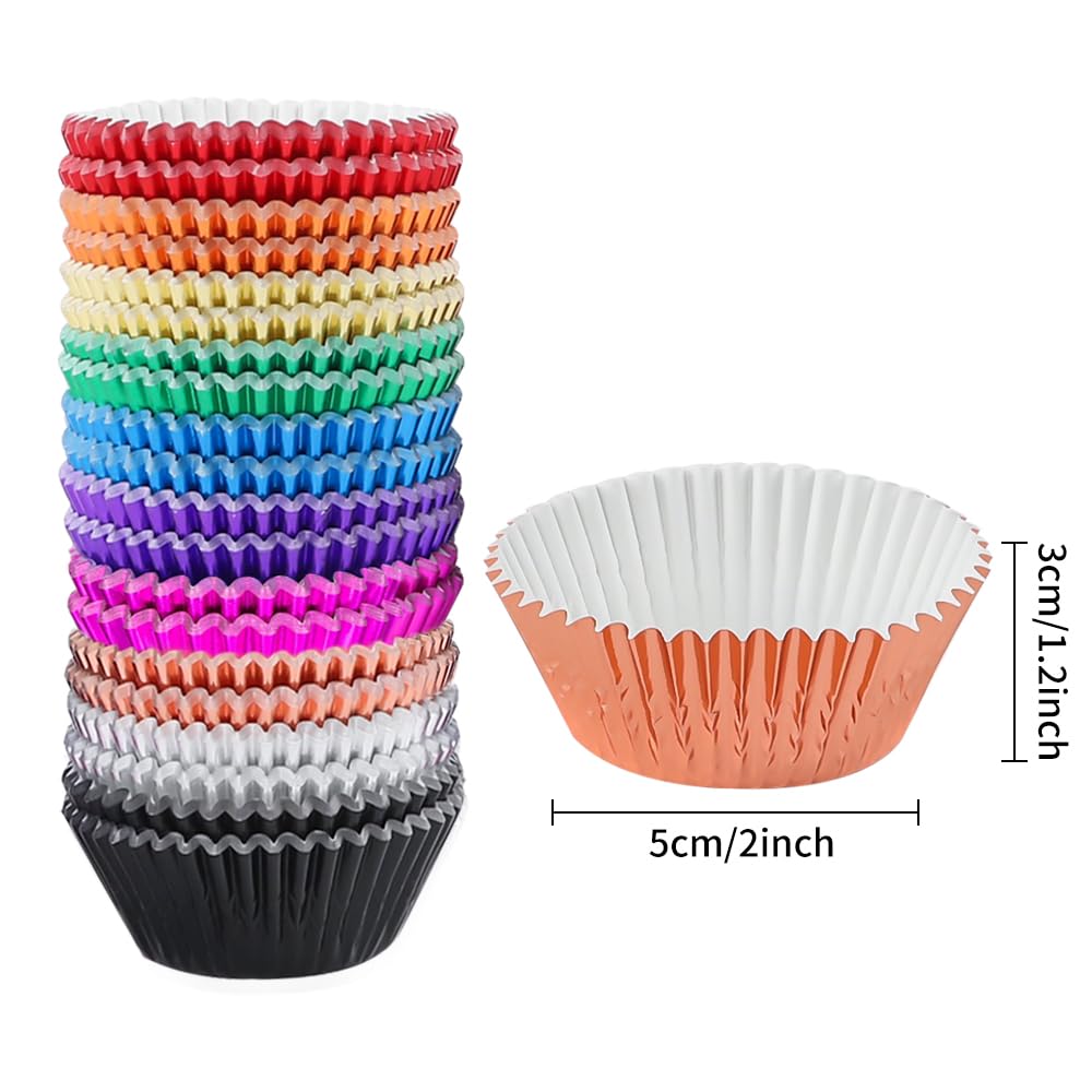 BAKHUK 500pcs Cupcake Liners for Baking, Foil Cupcake Liner, Standard Size 2 Inches 10 Colors Cupcakes Liners