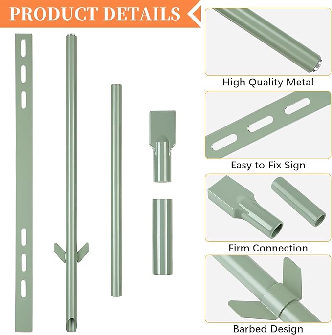 48 inches Yard Sign Stakes, 2 Pcs Metal Stakes, Green Yard Sign Holder, Sturdy Rustproof Signs Posts, for Outdoor Lawn Garden Parking Garage, Fits 10x14 Inch Signs (Not Included)