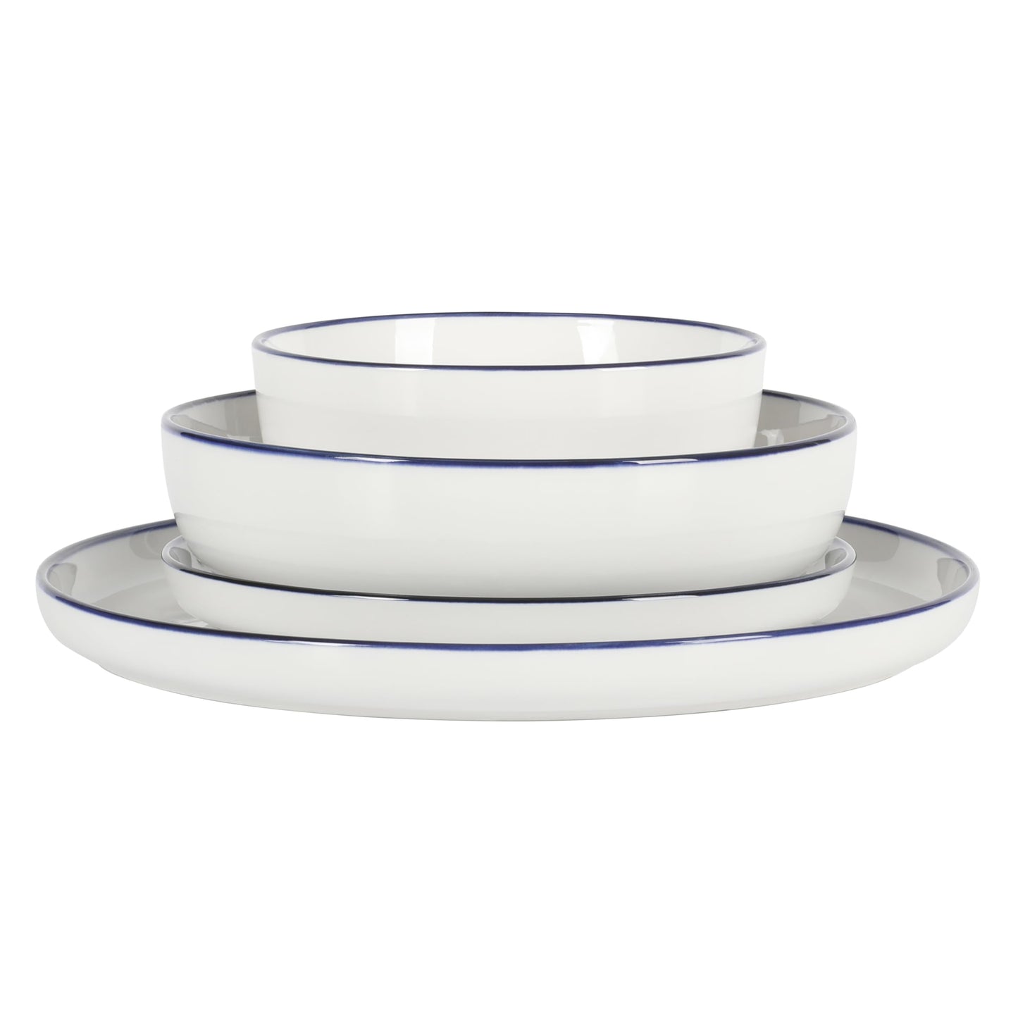 Gibson Home Summer Shades 16 Piece Plates and Bowls Dishes Service for 4 Porcelain Dinnerware Set - White