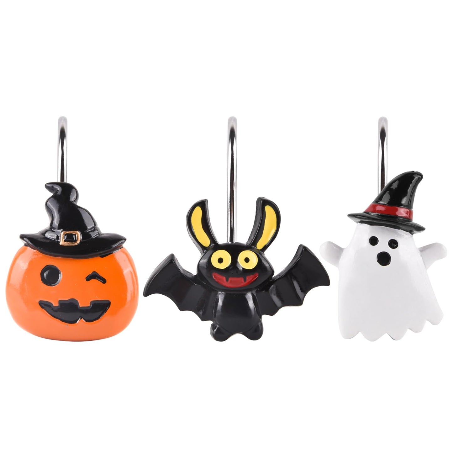 Halloween Decoration Shower Curtain Hooks, 12Pcs Halloween Pumpkin Bat Ghost Decorative Shower Curtain Rings Rustproof Shower Hooks Hangers Rings for Bathroom Halloween Decor (Halloween)