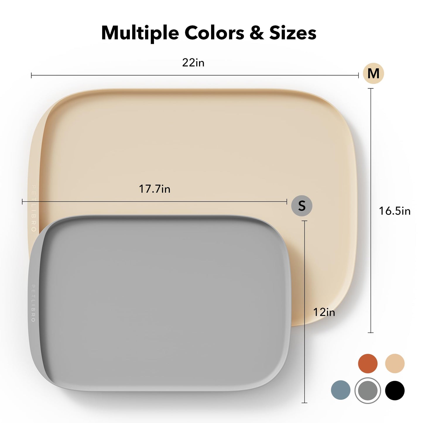 PETLIBRO Dog Food Mat, Waterproof, Safety Silicone Cat Food Mat, Raised Edge Spill Protection Floor, Cove Feeding Mat for Dockstream Cat Water Fountain PLWF105, 17.7"x12", Grey