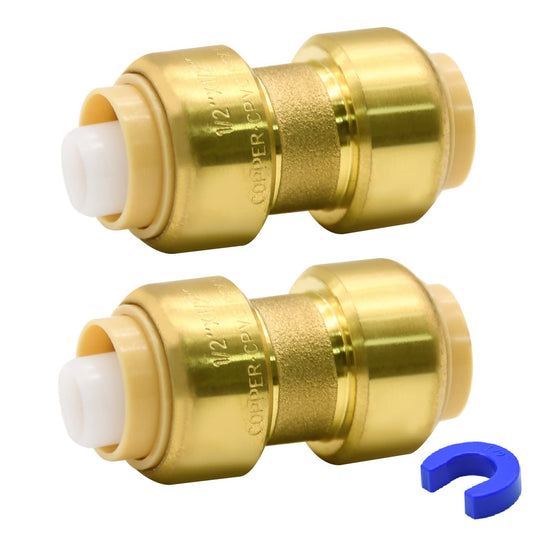 2/6/12 Pack Push-to-Connect Plumbing Fittings, 1/2" Pushfit Straight Fittings with Disconnect Clip for Copper, PEX, CPVC Pipe (1/2" Straight, 2)