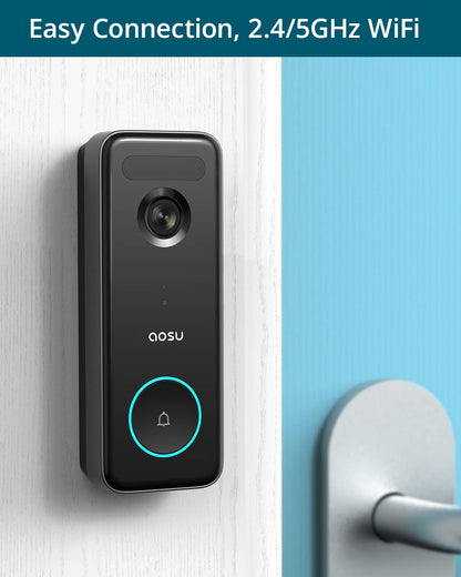 AOSU Doorbell Camera Wireless, 5MP Ultra HD, Support Local Storage, 2.4/5 GHz WiFi Video Doorbell with Homebase, Battery/Wired Powered, Work with Alexa & Google Assistant