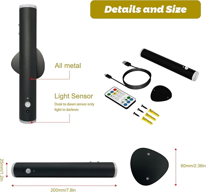 Motion Sensor Night Lights, Magnet Body Sensor Hallway LED Wall Lights, Rechargeable Portable Stairway, Battery Powered Cabinet Lights, Bedside Night Light (1pcs-Black)