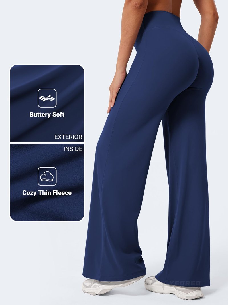 YEOREO Workout Leggings Womens No Front Seam Straight Leggings 31.5" Thin Fleece High Waist Buttery Eddiy Gym Yoga Pants Navy Blue L