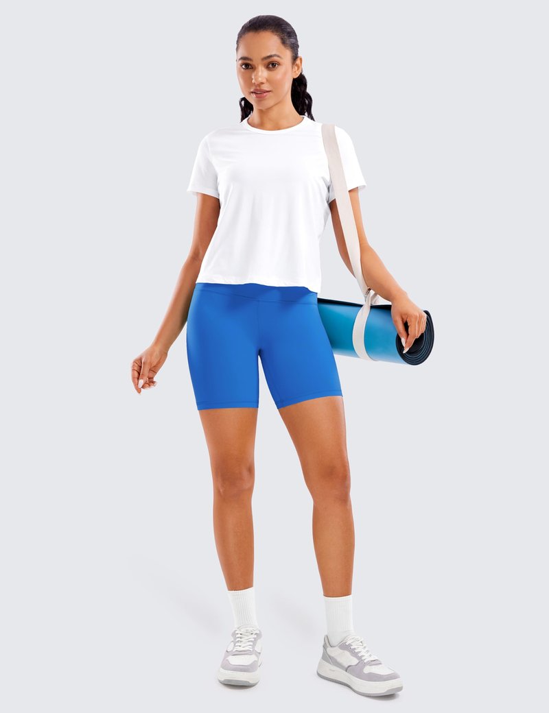 CRZ YOGA ButterLuxe Biker Shorts 6" - High Waisted Workout Running Volleyball Spandex Yoga Womens Sparkle Blue Large
