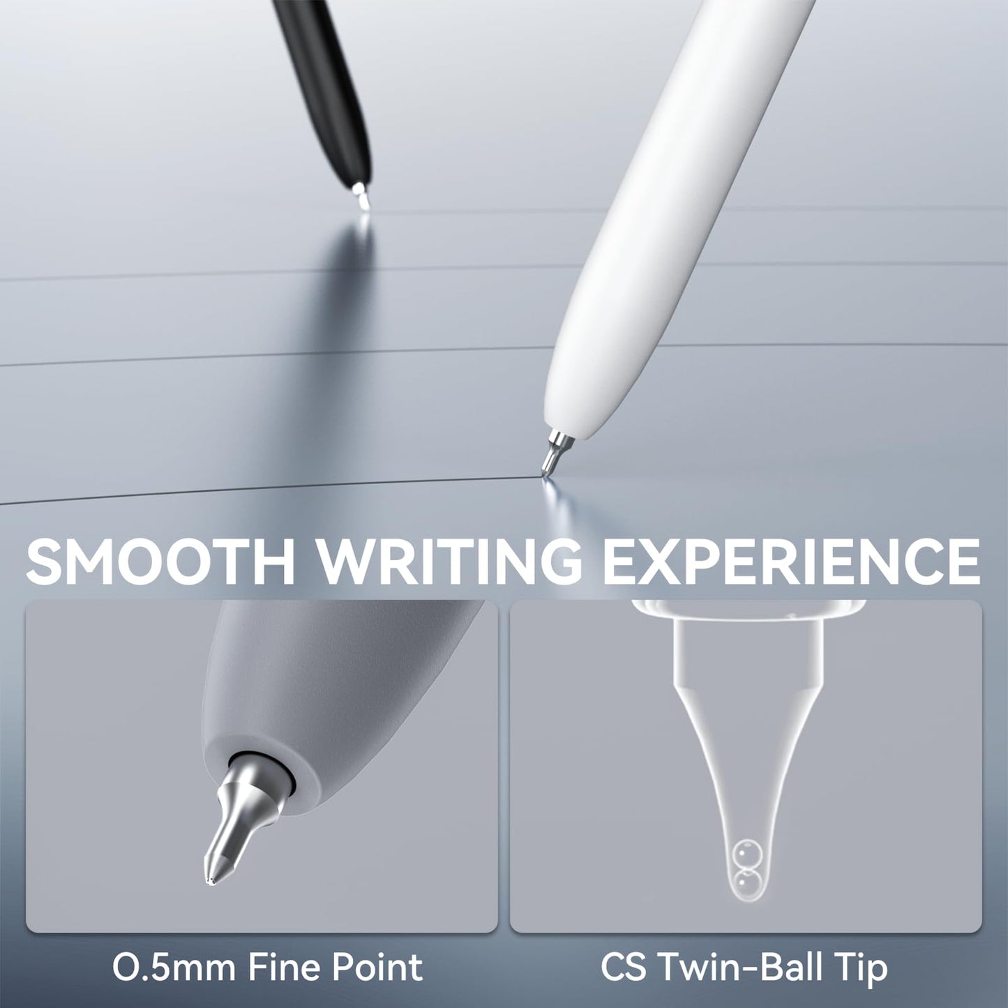 ACEES Gel Pens, 6 Pcs 0.5mm Fine Point Black Ink Pen With Smooth Writing, Office Desk Accessories, School Supplies Gifts for Men Women, Quick Dry Pens For Journaling, Black/Gray/White