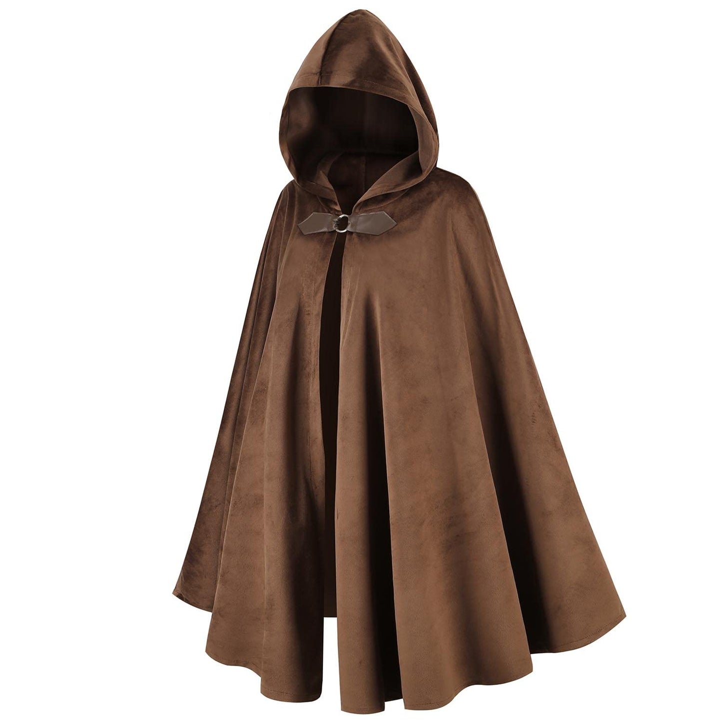 LMYOVE Men Hooded Cloak Adult Medieval Renaissance Costume with Hood Velvet Cape Halloween Dress Up（Round Beck Brown，39.37''）