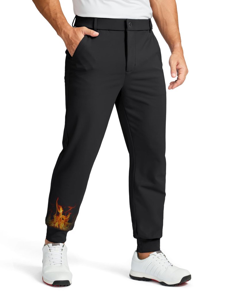 Soothfeel Mens Fleece Lined Golf Joggers with Pockets Slim Fit Stretch Sweatpants Dress Work Travel Warm Winter Pants for Men Black L