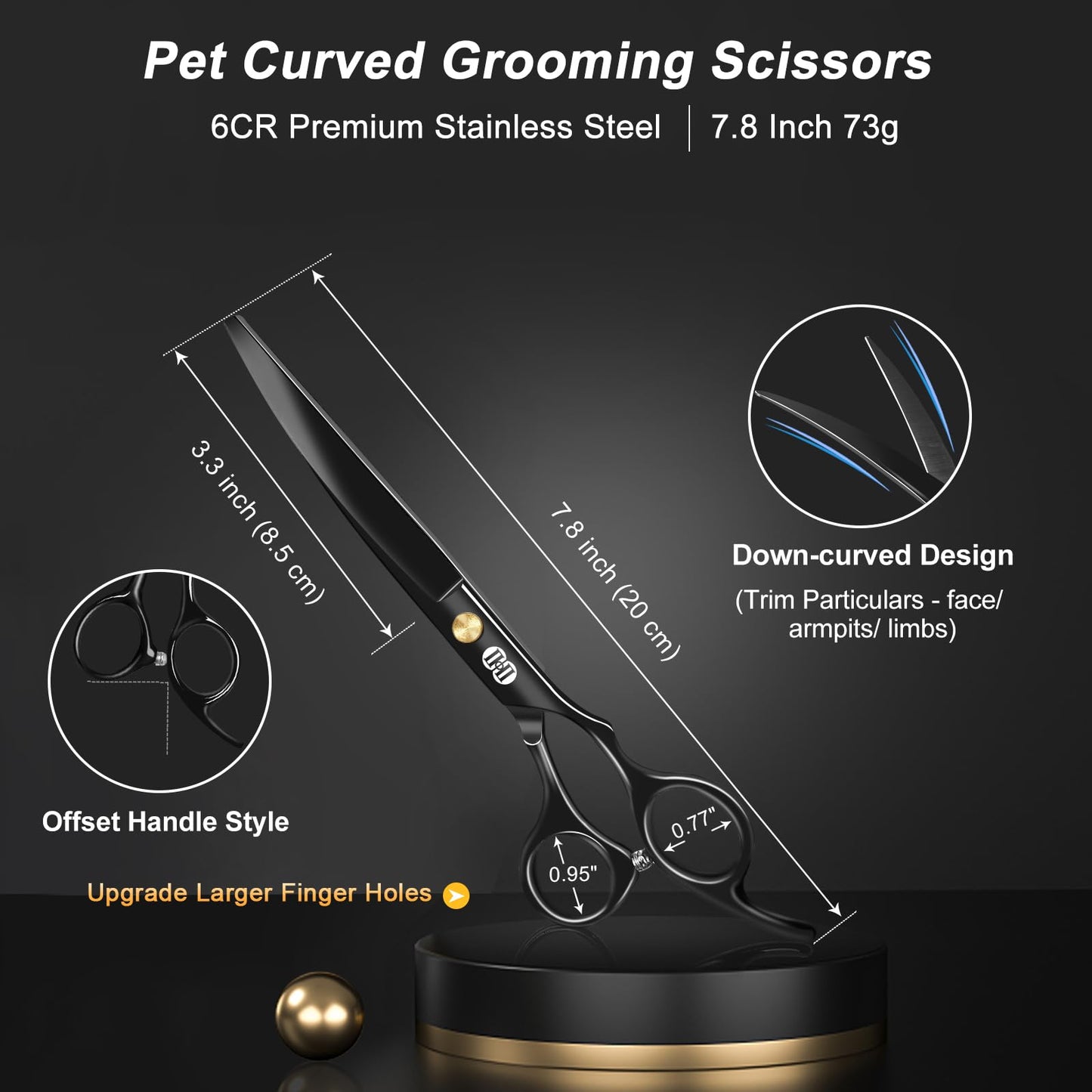 CIICII Dog Grooming Scissors Kit, 7.8 Inch Professional Pet Grooming Scissors Set (Dog/Cat Hair Thinning Trimming Cutting Shears) with Curved Scissor for DIY Home Salon (Heavy Duty-Black-9Pcs)