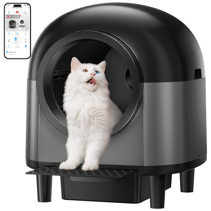Automatic Cat Litter Box Self Cleaning,Smart Litter Box with 10 Safety Sensor Radars,100L Electric Cat Litter Boxes with Stairs for Multiple Cats,APP-Control,Advanced Odor Control OMCPET (Black)