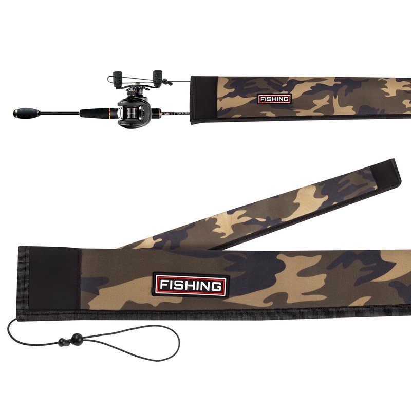 Fishing Rod Sleeve Protector, Waterproof Camouflage Pattern, Fits Casting 62in and Spinning 64in Rods, Hook Resistant with Adjustable Reel Strap, 1 Count (Casting, Camo)