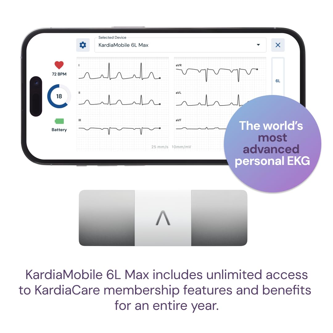 KardiaMobile 6L Max with 12-Month Subscription | 6-Lead Personal EKG Monitor | Heart Health Membership | Detects AFib & Irregular Arrhythmias | Easy Results in 30 Seconds | Works with Smartphones