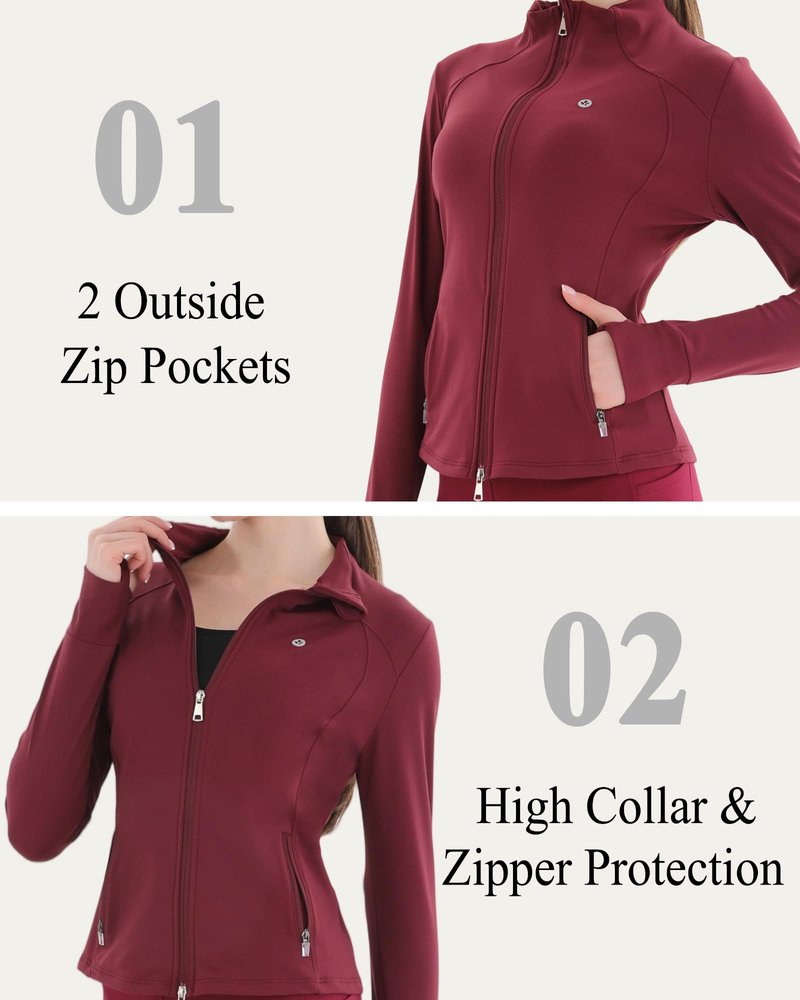 Pobodo, Women's, Thermal, Fleece Lined, Slim Fit, Winter Running, Warm Stand Collar, Yoga Track Top, 2-Way Zip, 4 Pockets