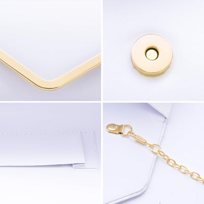 Larcenciel Women's Clutches, Leather White Clutch Bags for Women w/Detachable Chain, Envelope Evening Handbag, Minimalist Cross Body Shoulder Bag Purses Wallet for Women Bridal Prom Party Wedding