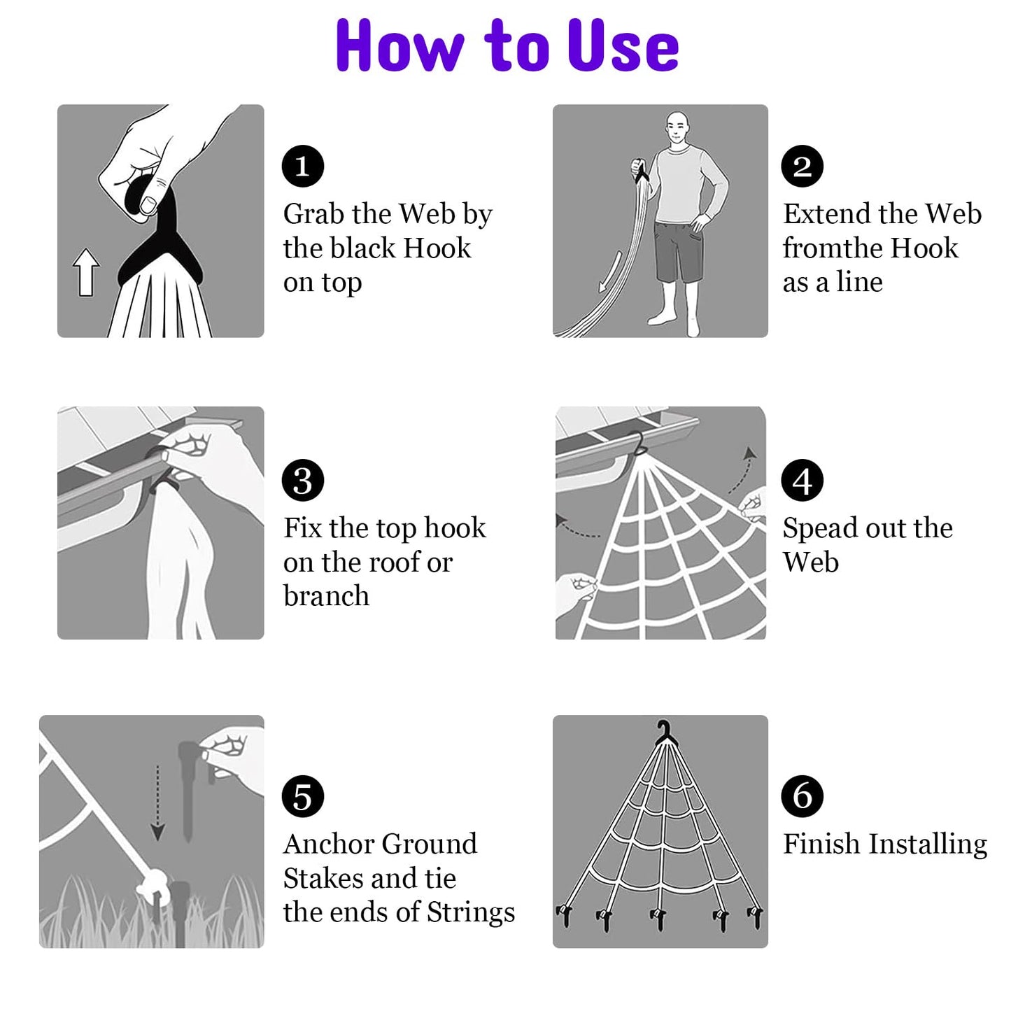 20*17FT Halloween Spider Web 150 Led Purple Lights Light Up Lighted Triangular Giant Battery Operated Waterproof with 200sqft Cobweb and 20 Small Spiders for Indoor and Outdoor Decor Yard Decoration