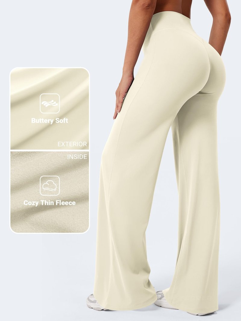 YEOREO Workout Leggings Womens No Front Seam Straight Leggings 33" Thin Fleece High Waist Buttery Eddiy Gym Yoga Pants Apricot White S