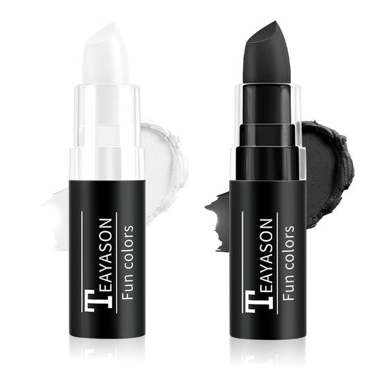 FIVEFULU Black and White Face Paint Halloween Makeup Kit, Matte Lipstick Set Eye Black Stick, Body Paint Face White Foundation Makeup for Halloween Zombie Clown Vampire Skeleton Skull Joker