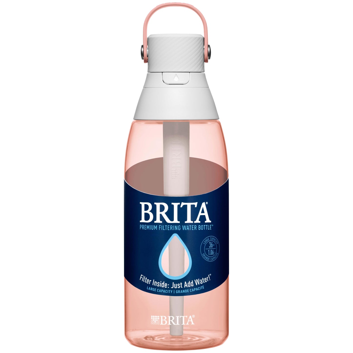 Brita Hard-Sided Plastic Premium Filtering Water Bottle, BPA-Free, Reusable, Replaces 300 Plastic Water Bottles, Filter Lasts 2 Months or 40 Gallons, Includes 1 Filter, Blush - 36 oz.