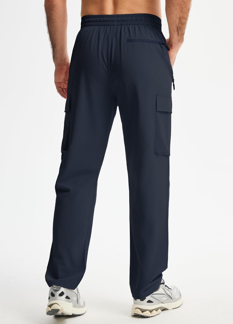 Men's Elastic Waist Hiking Pants Lightweight Quick Dry Cargo Track Pants Water Resistant Travel Outdoor Sweatpants Jogging Athletic Clothes with Zipper Pockets Navy Blue L