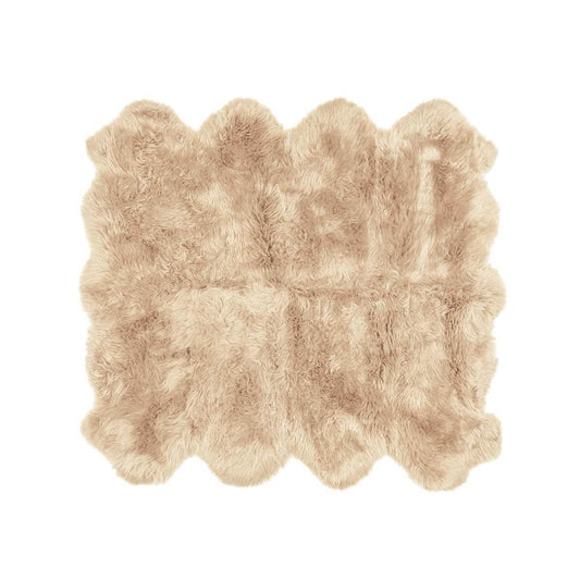 Khara Home Octo Sheepskin Area Rug 6x6 Ft – 100% Genuine Long Hair Lambskin – Premium Soft & Fluffy Light Beige Rug for Bedroom or Living Room – Made in Argentina