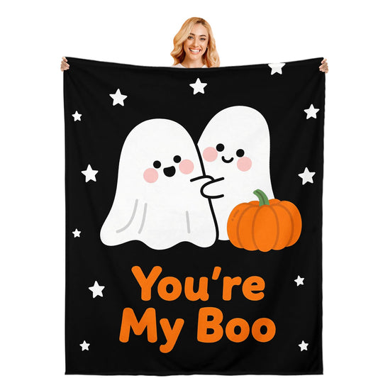 Halloween Throw Blanket for Women Men, Halloween Fall Throw Blanket, for Boyfriend Girlfriend, Boo Basket Stuffers for Women Men Adults, Flannel You're My Boo Blanket 50"x60"