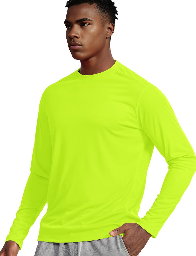 Running Shirts for Men Long Sleeve Dry Fit UPF/SPF 50+ (Neon Yellow,L)