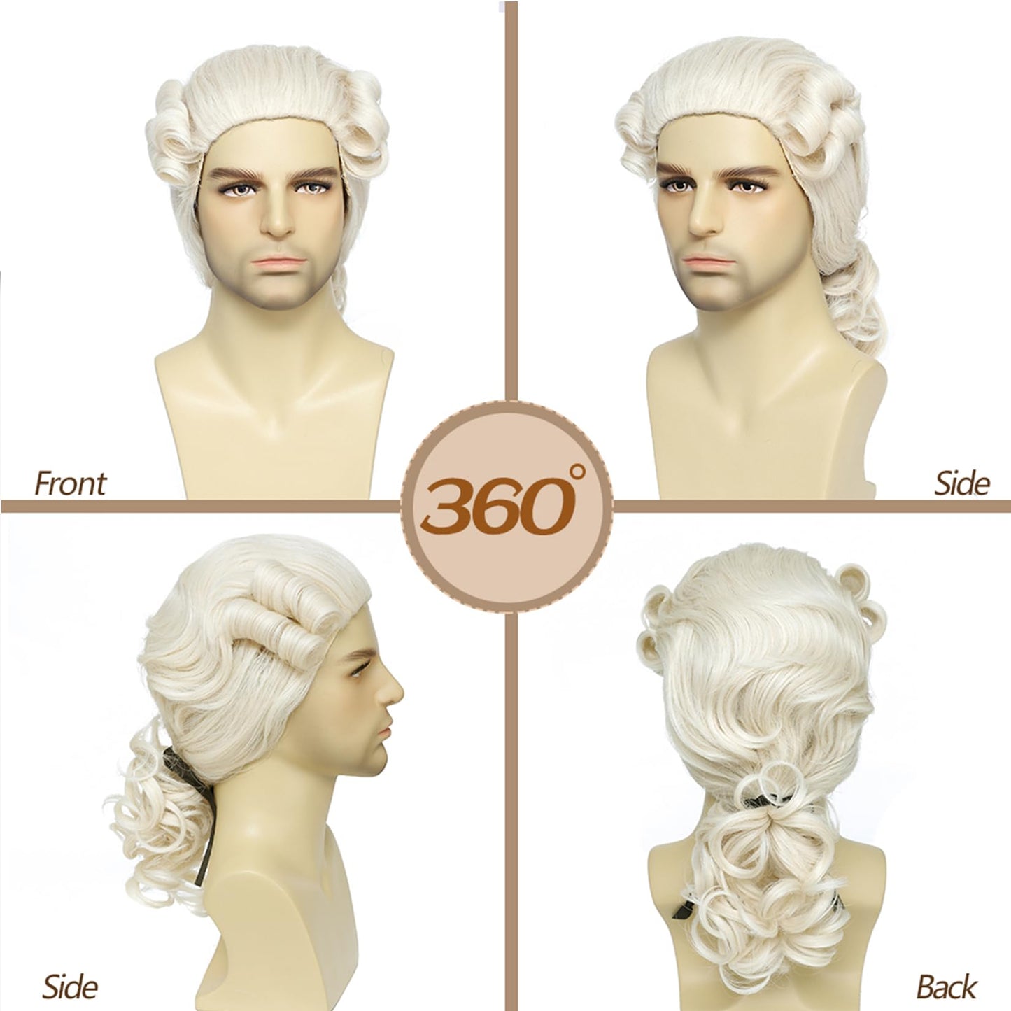 Traqur Judge Colonial Wig for Men Beige Funny Crazy Wigs Washington Halloween Costume Cosplay Party Wigs (Beige)