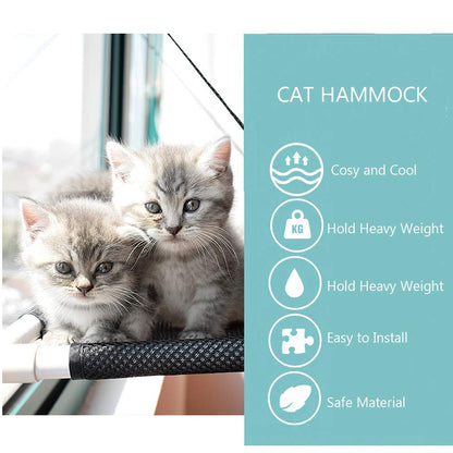 Afufu Cat Hammocks Window, Cat Window Seat, Sunny Seat Perches 4 Big Suction Cups Holds Up 10kg, Space Saving and Safety Mounted Bed (Black)
