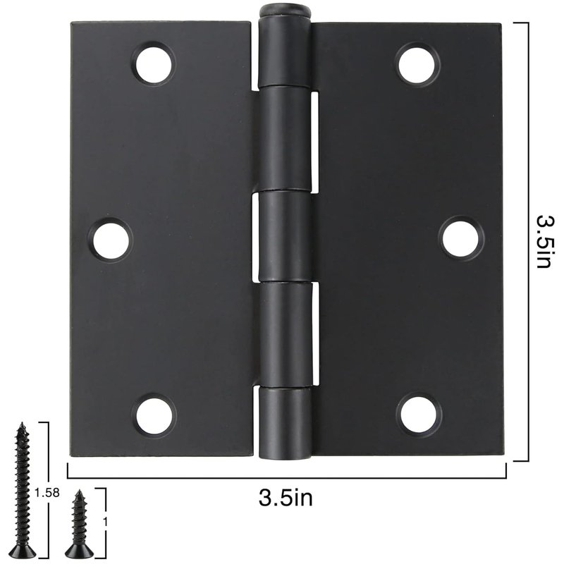 18 Pack 3 1/2 Inch Matte Black Door Hinges 3.5" Interior Square Iron Bifold Silver Standard Residential 3 ½"Satin Nickels Hinge for Doors Hardware Kit Tool Office Bedroom Study Living Room Decor