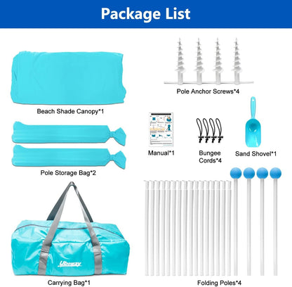 Beach Tent, Camping Tent UPF50+ with 8 Sandbags, Beach Essentials for 6-12 Persons, Beach Shade Canopy with Stability Poles and Big Ground Pegs, Pop Up Canopy for Camping, Picnics, 10X10FT Turquoise