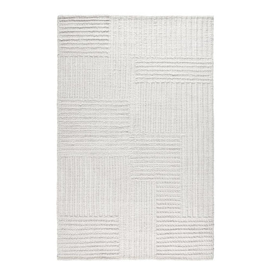 Pemberly Row Handwoven Sustainable Area Rug, 5'x8', Recycled Fabric, Ivory Finish, Durable Contemporary Geometric Design, Eco-Friendly Accent Rug for Living Room or High-Traffic Areas