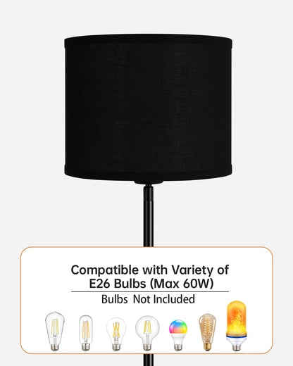 Floor Lamp Black, Standing Lamp, 58" Tall Lamps for Living Room, Simple Pole Lamp with Black Lampshade, On/Off Foot Pedal, Bright Dimming Light for Kids Room Bedroom Office Decor(Without Bulbs)