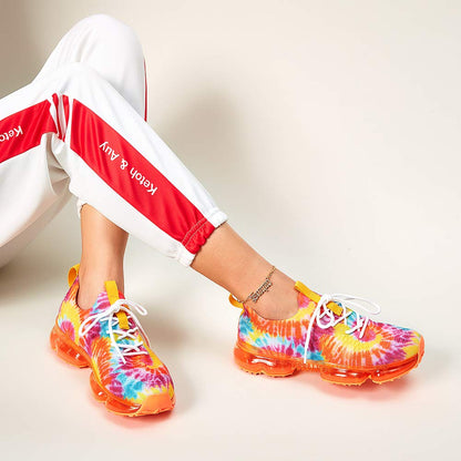 LUCKY STEP Women Air Cushion Fashion Sneakers Breathable Casual Comfortable Lightweight Walking Shoes (Orange Multi,10B(M) US)