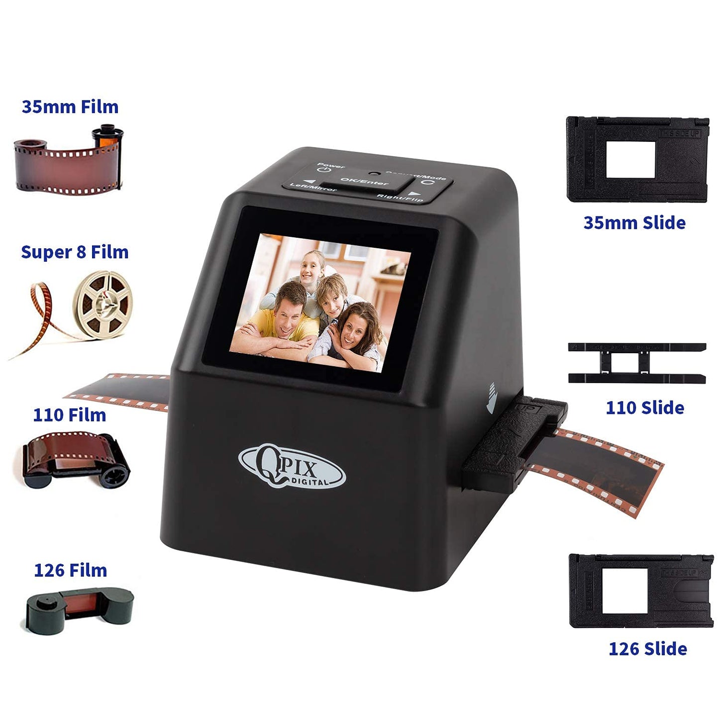 Digital Film & Slide Scanner – Converts 35mm 110 135 126KPK Super 8 & 8mm Film Negatives & Slides to High-Resolution 22 MP JPEG Images, Built-in 128MB Memory, 2.4 LCD Screen (Black)